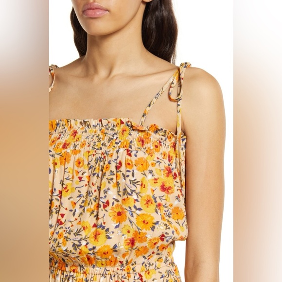 Lost + Wander Orange Yellow Floral Maxi Dress Boho Cottagecore Smocked Tiered L - Picture 3 of 12